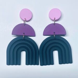 1pair Handcrafted Rainbow Dangle Earrings, Round Polymer Clay Stud Earrings